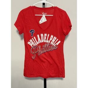 MLB Philadelphia Phillies Womens V Neck T Shirt Tee Size Small